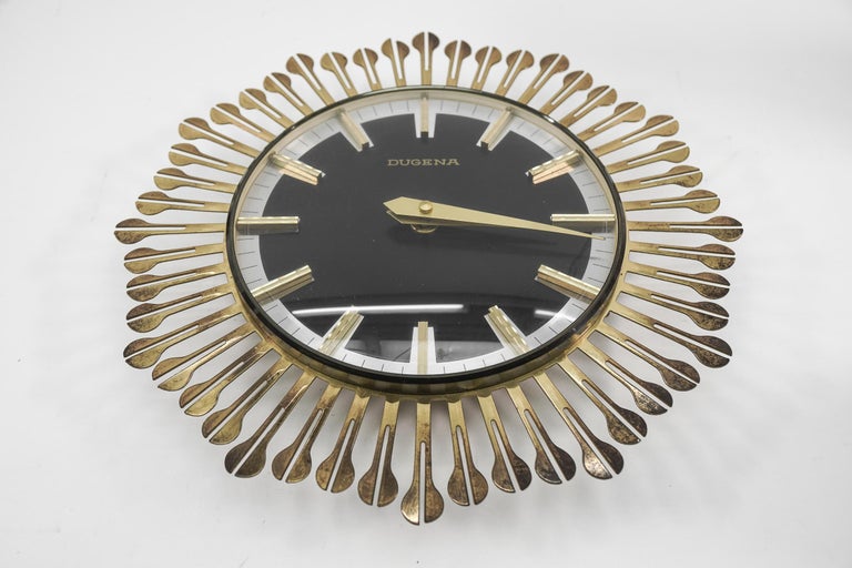Mid-Century Modern Sunburst Wall Clock by Dugena in Brass, 1960s, Germany  For Sale at 1stDibs