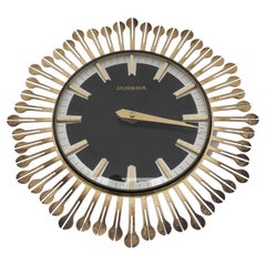 Mid-Century Modern Sunburst Wall Clock by Dugena in Brass, 1960s, Germany