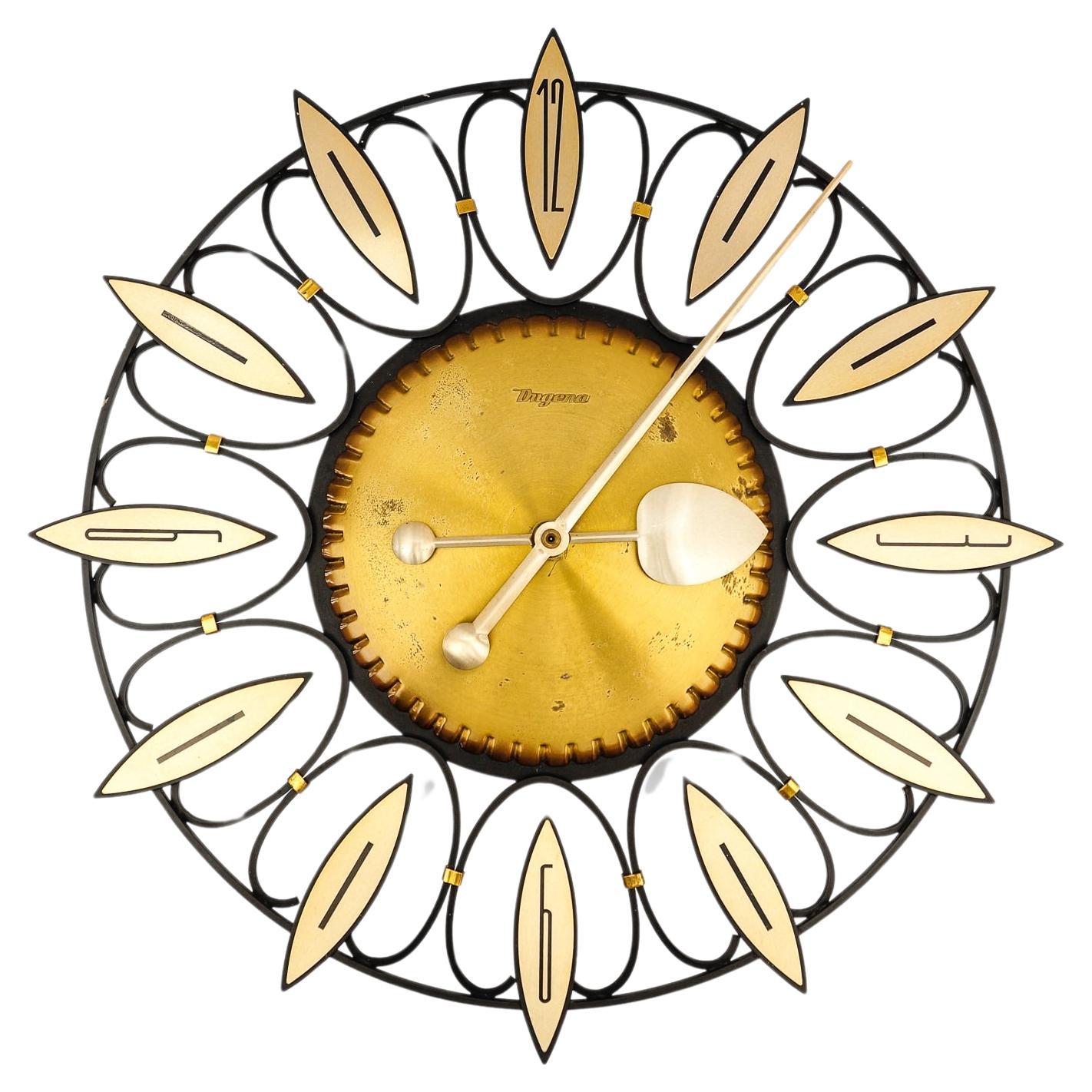 Orologio da parete a raggiera di DUGENA in ottone, Germania, anni '60, metà del secolo scorso