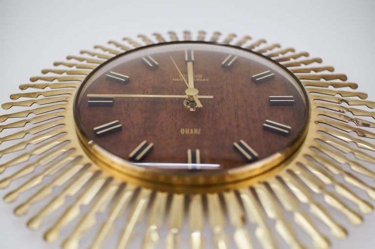 Mid-Century Modern Sunburst Wall Clock by Meister Anker in Brass, 1960s  Germany For Sale at 1stDibs