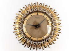 Mid-Century Modern Sunburst Wall Clock by TRICHTER in Brass, 1960s Germany