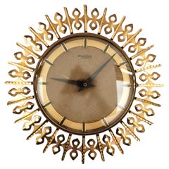 Horloge murale Sunburst de TRICHTER en laiton, Allemagne, années 1960