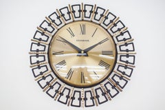 Mid-Century Modern Sunburst Wall Clock in Brass by Dugena, 1960s, Germany