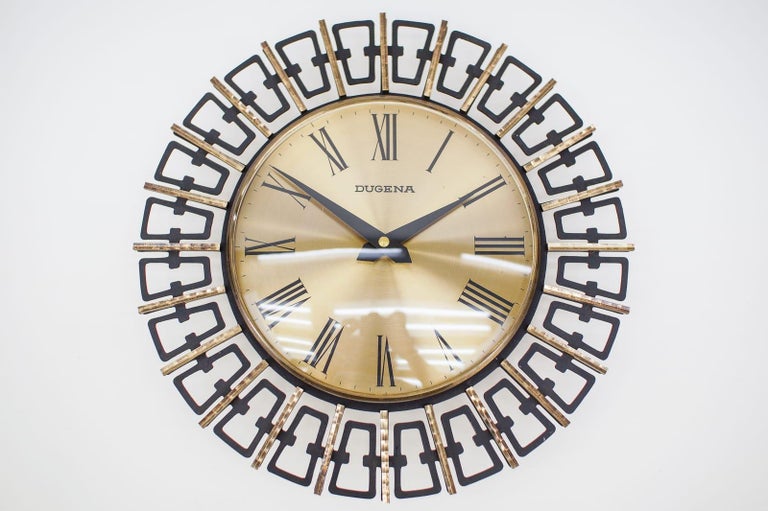 Mid-Century Modern Sunburst Wall Clock in Brass by Dugena, 1960s, Germany  For Sale at 1stDibs | dugena wall clock