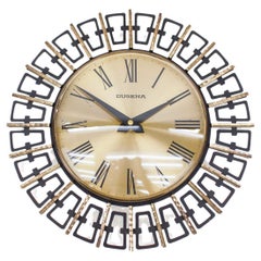 Mid-Century Modern Sunburst Wall Clock in Brass by Dugena, 1960s, Germany