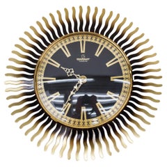 Mid-Century Modern Sunburst Wall Clock in Brass by Garant, 1960s Germany