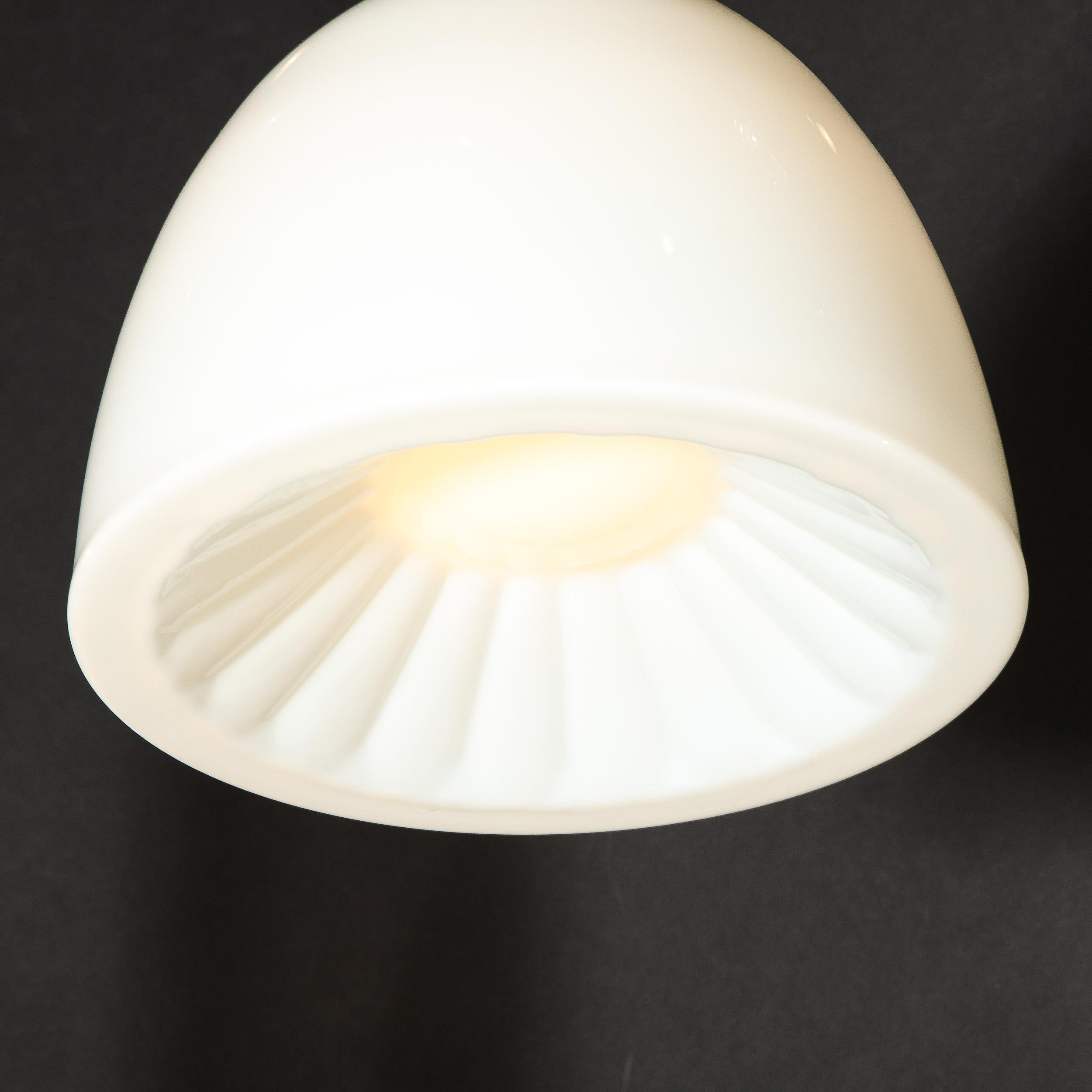 Mid-Century Modern Sunburst White Milk Glass Pendant with Black Enamel Fittings For Sale 2