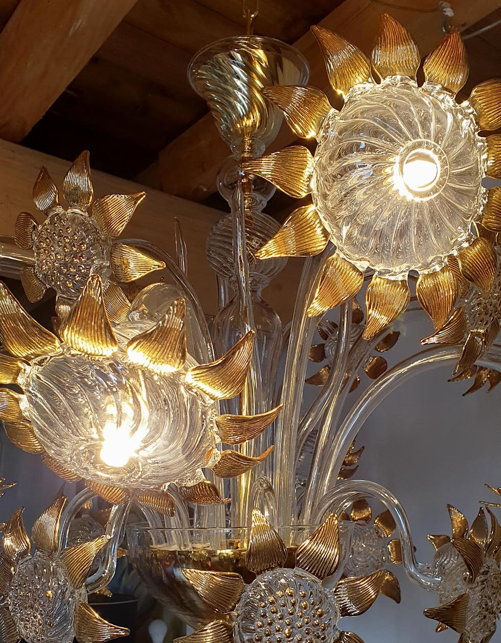 Mid-Century Modern Sunflower Murano Glass Chandelier, Seguso Style, Italy, 1970s 2