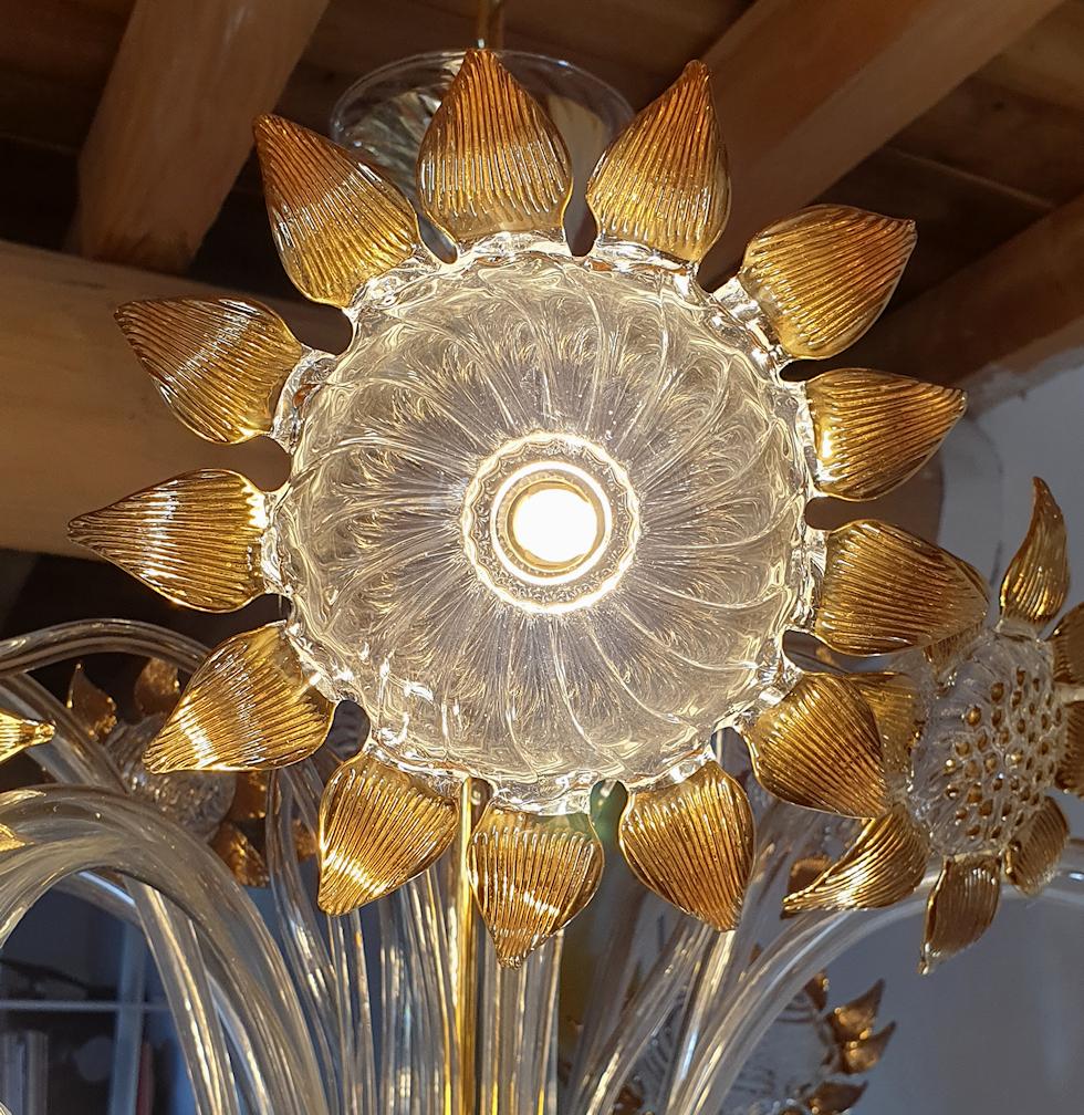 Mid-Century Modern Sunflower Murano Glass Chandelier, Seguso Style, Italy, 1970s 3