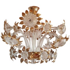 Vintage Mid-Century Modern Sunflower Murano Glass Chandelier, Seguso Style, Italy, 1970s