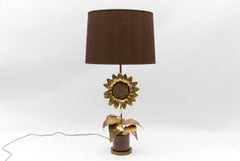 Mid-Century Modern Sunflower Table Lamp made in Brass and Wood, 1960s