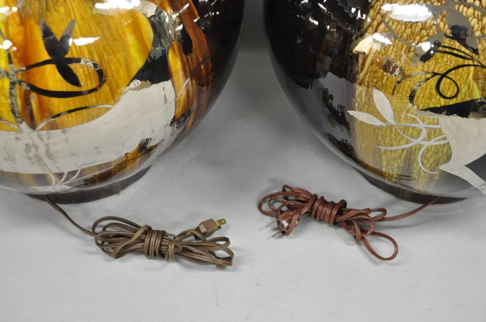 Lámparas de sobremesa de cerámica con esmalte goteado marrón Cosco de mediados del siglo XX Pareja B en venta 4