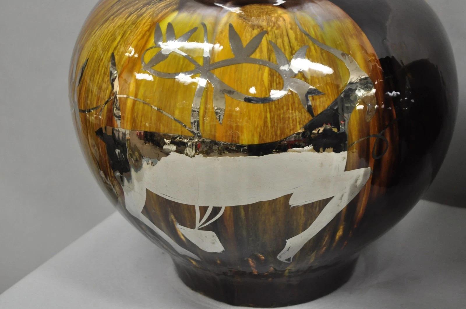 Lámparas de sobremesa de cerámica con esmalte goteado marrón Cosco de mediados del siglo XX Pareja B Desconocido en venta