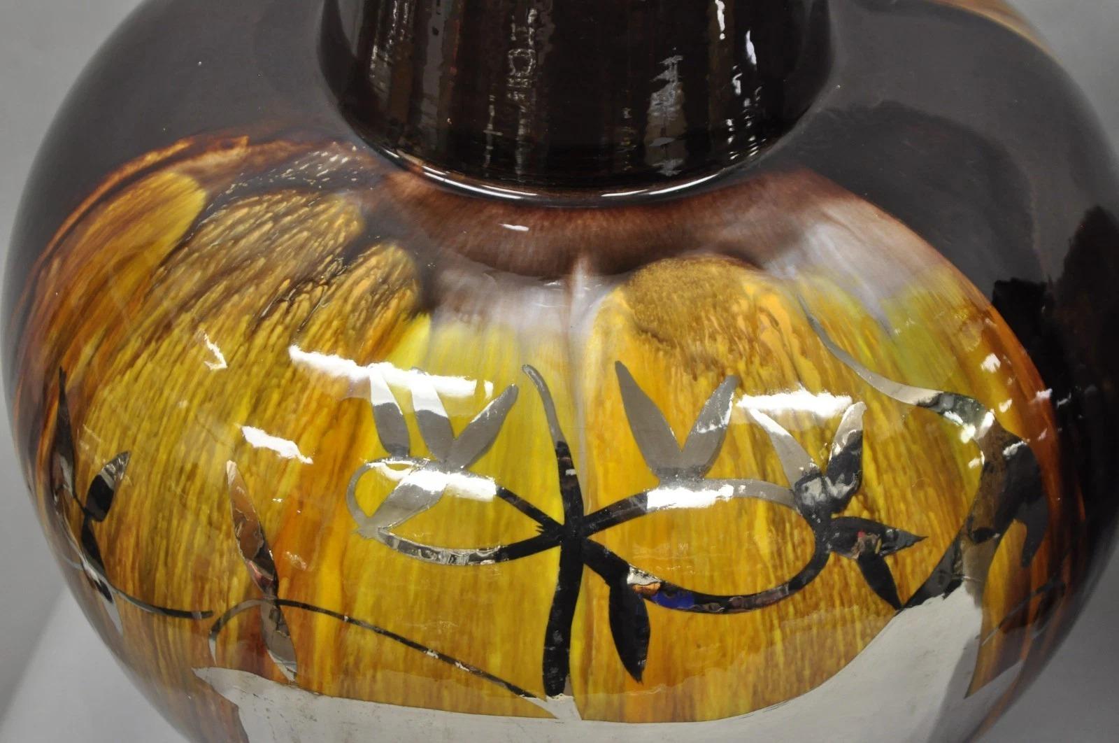 Lámparas de sobremesa de cerámica con esmalte goteado marrón Cosco de mediados del siglo XX Pareja B en venta 1