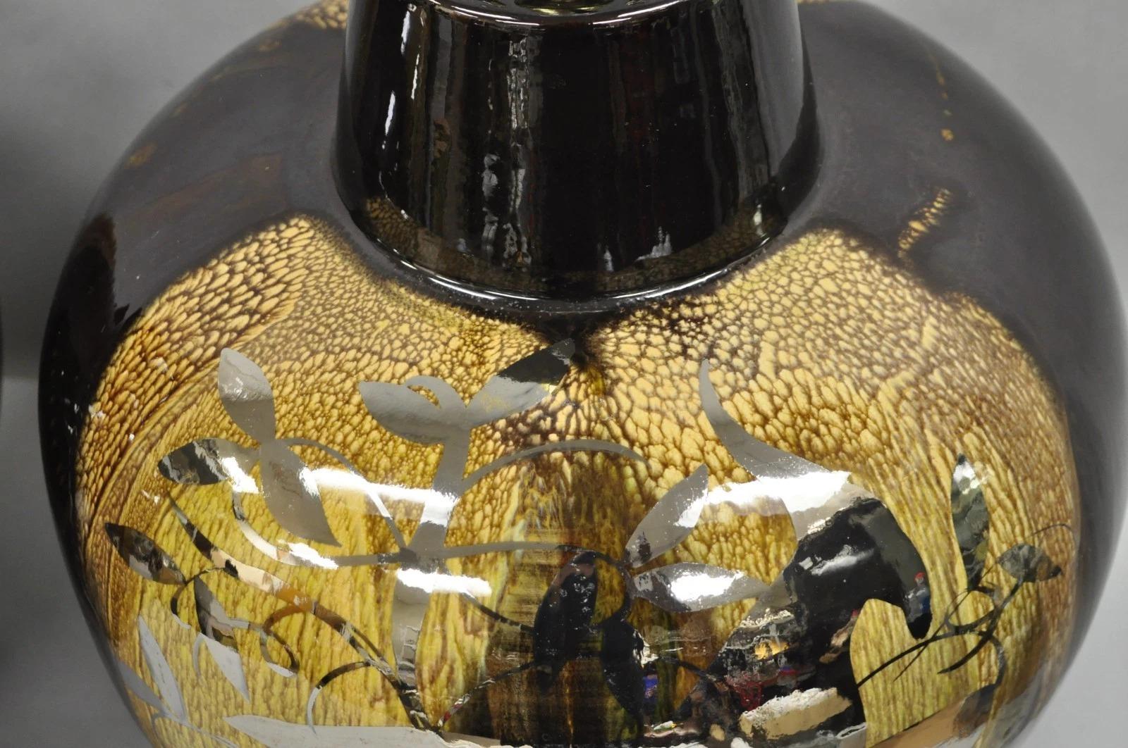 Lámparas de sobremesa de cerámica con esmalte goteado marrón Cosco de mediados del siglo XX Pareja B en venta 2