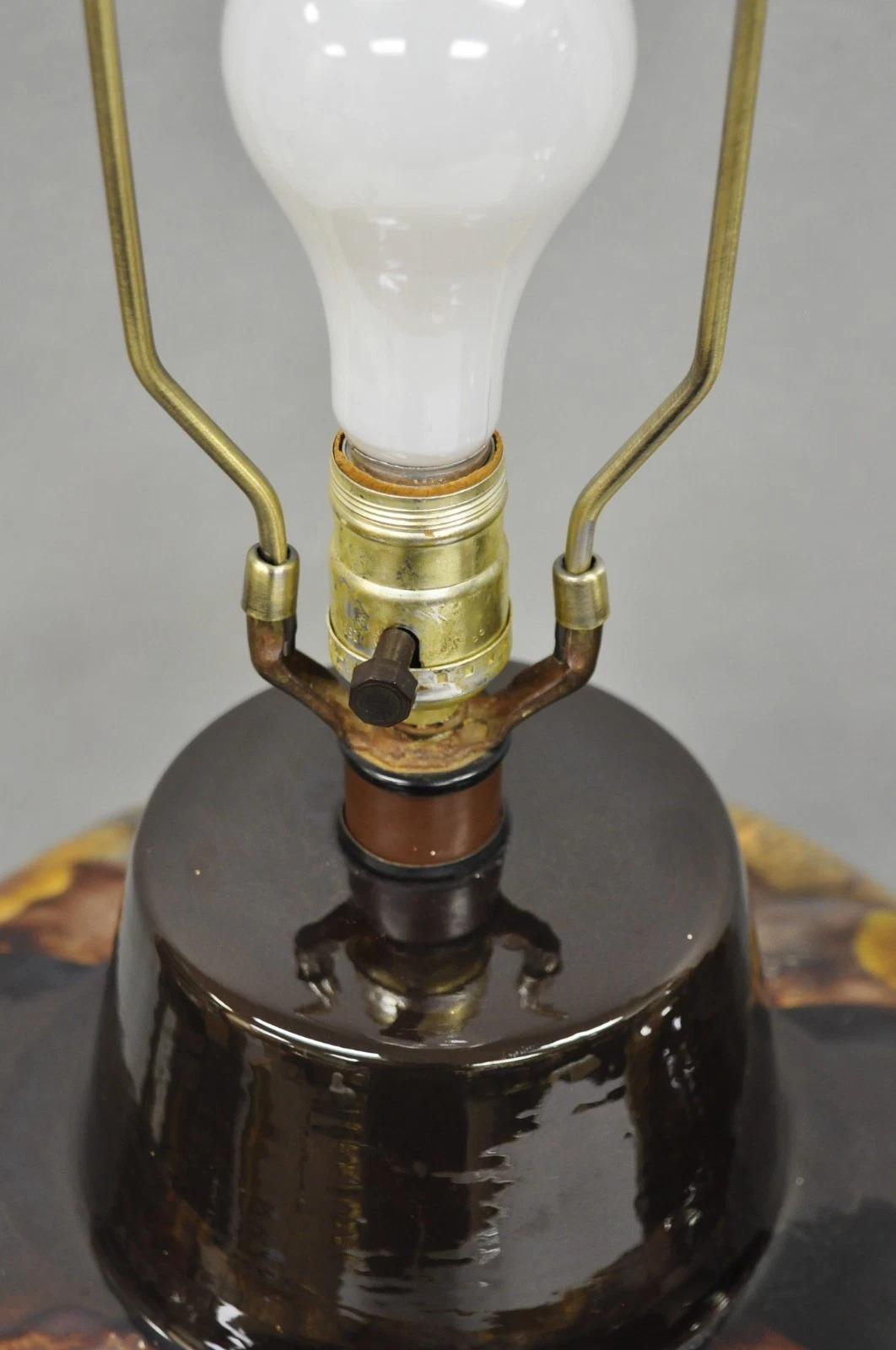 Lámparas de sobremesa de cerámica con esmalte goteado marrón Cosco de mediados del siglo XX Pareja B en venta 3