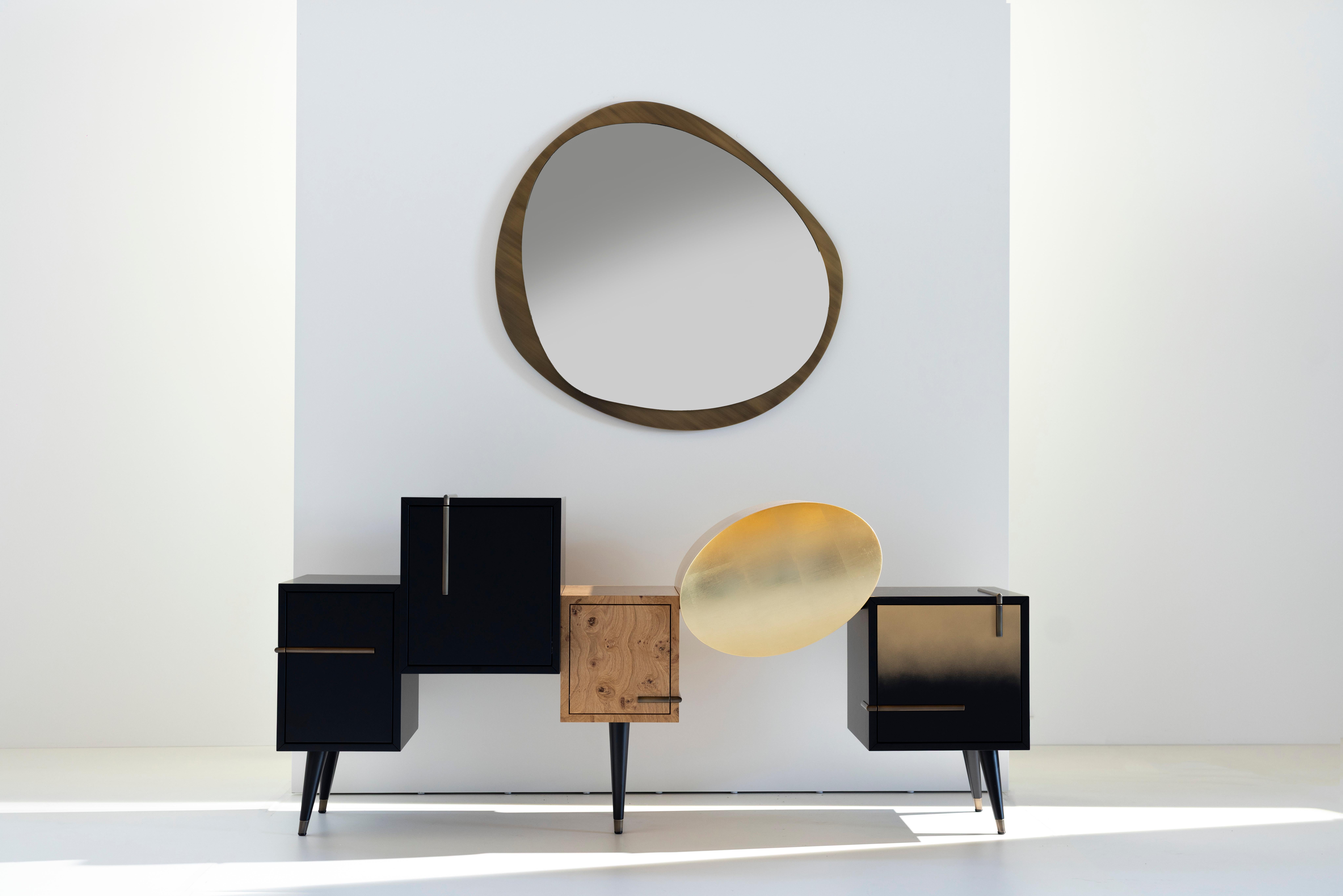 Mid-Century Modern Buffet Sunshine moderne du milieu du siècle, noir, Oak Roots, fait à la main par Greenapple en vente