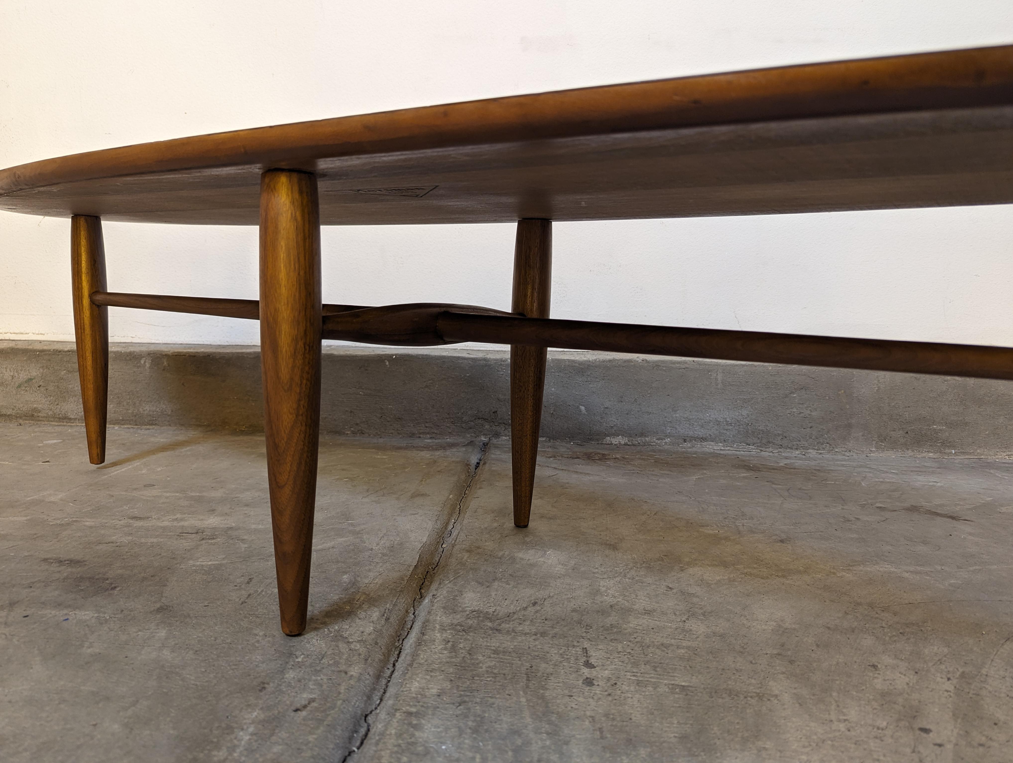 American Mid Century Modern Surfboard Coffee Table by Mersman, c1960s For Sale