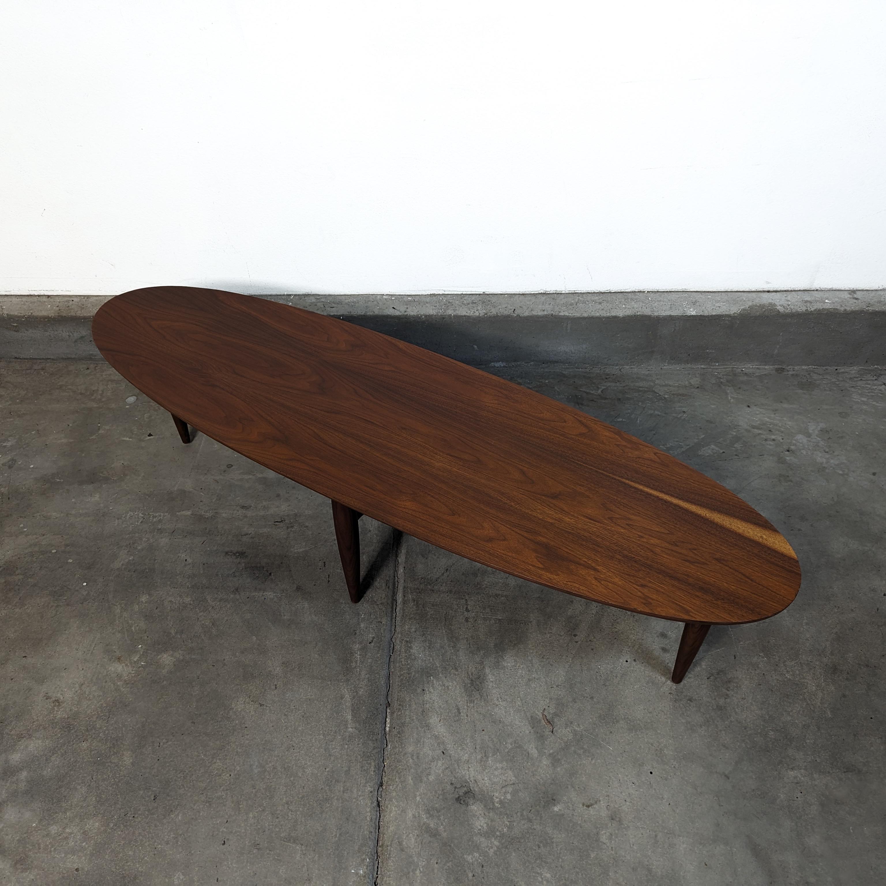 Mid Century Modern Surfboard Coffee Table by Mersman, c1960s In Excellent Condition For Sale In Chino Hills, CA