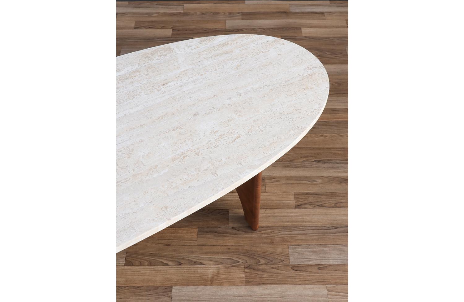 Table basse « Surfboard » moderne du milieu du siècle dernier avec plateau en pierre de travertin en vente 3