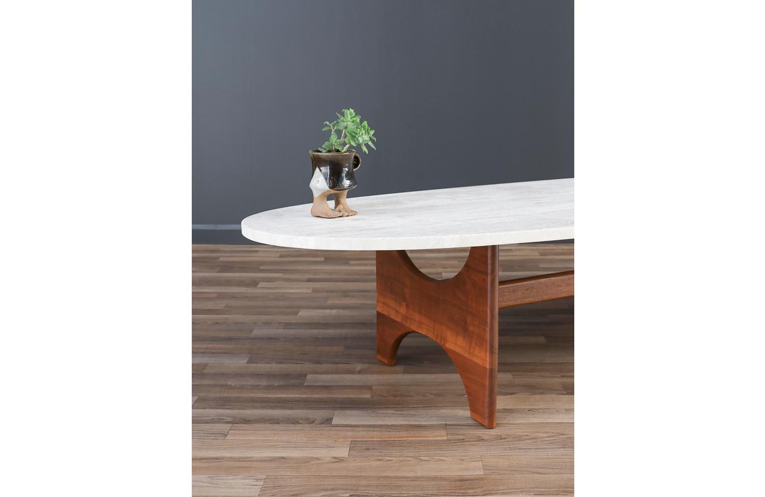 Table basse « Surfboard » moderne du milieu du siècle dernier avec plateau en pierre de travertin en vente 4