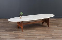 Mid-Century Modern "Surfboard" Coffee Table with Travertine Stone Top
