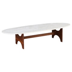 Mid-Century Modern "Surfboard" Coffee Table with Travertine Stone Top