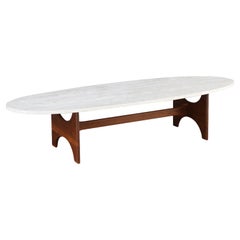 Mid-Century Modern "Surfboard" Coffee Table with Travertine Stone Top