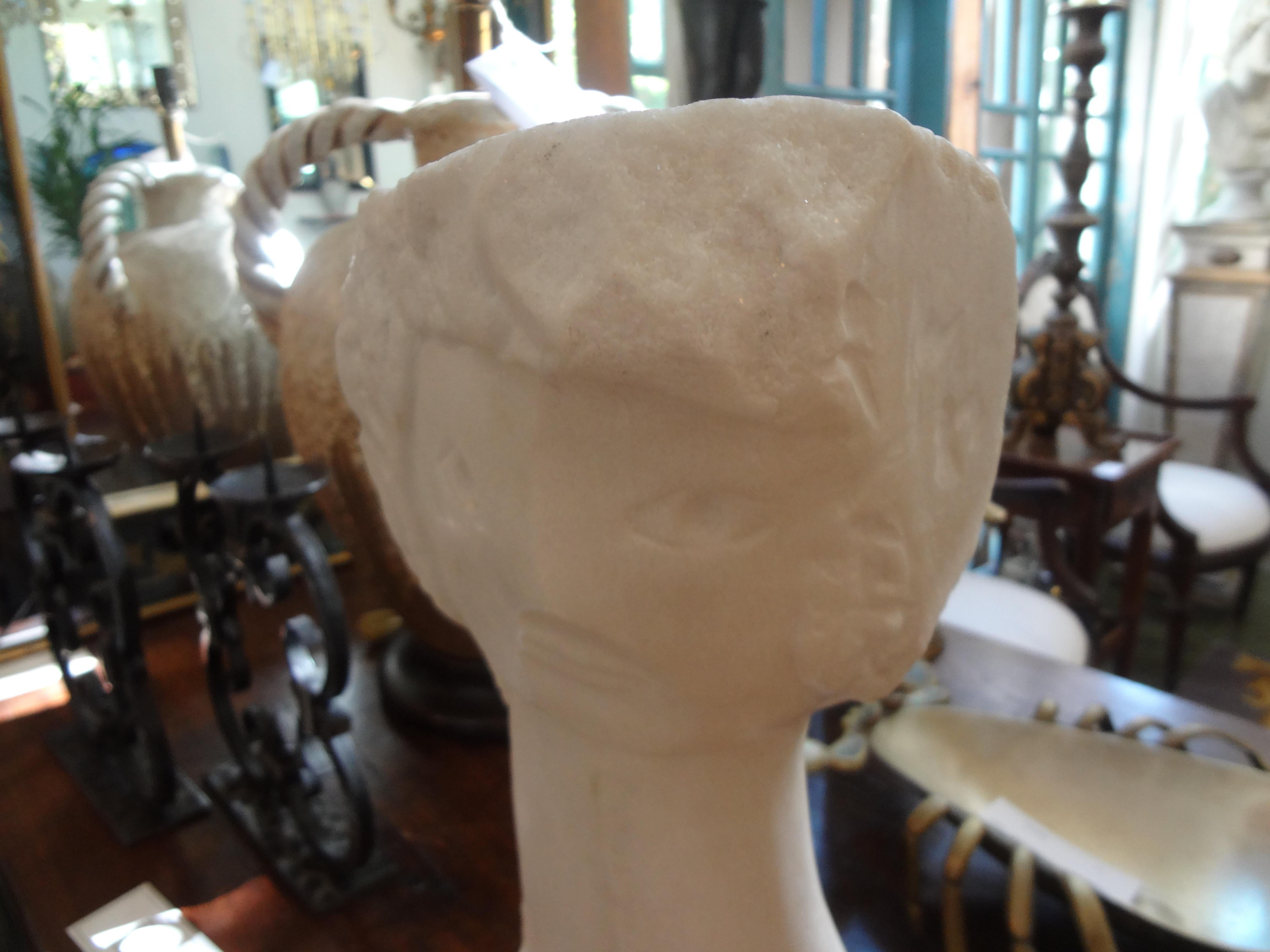 Mid-Century Modern Surrealist Marble Bust on Plinth After Picasso 5