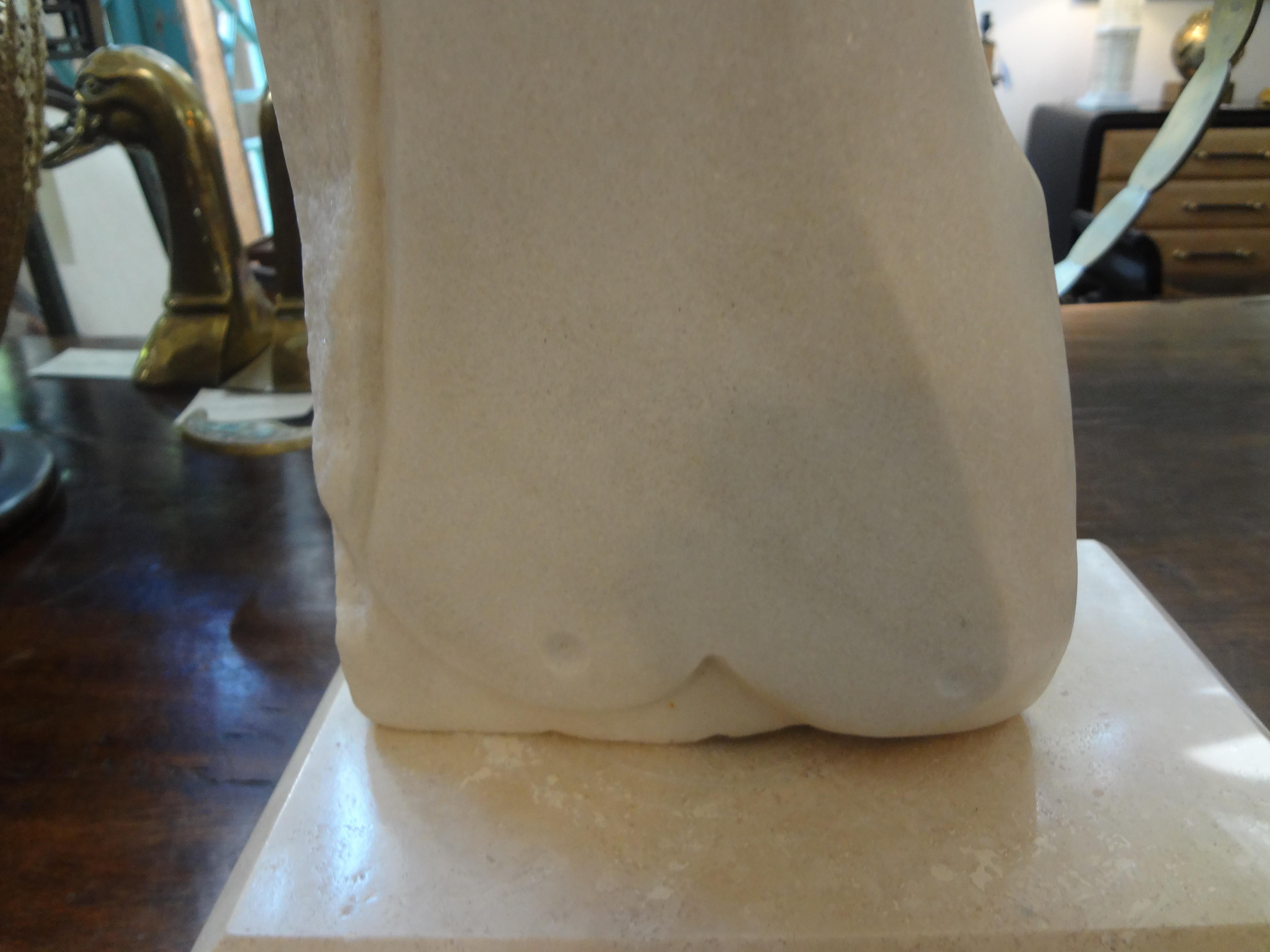 Mid-Century Modern Surrealist Marble Bust on Plinth After Picasso In Good Condition In Houston, TX