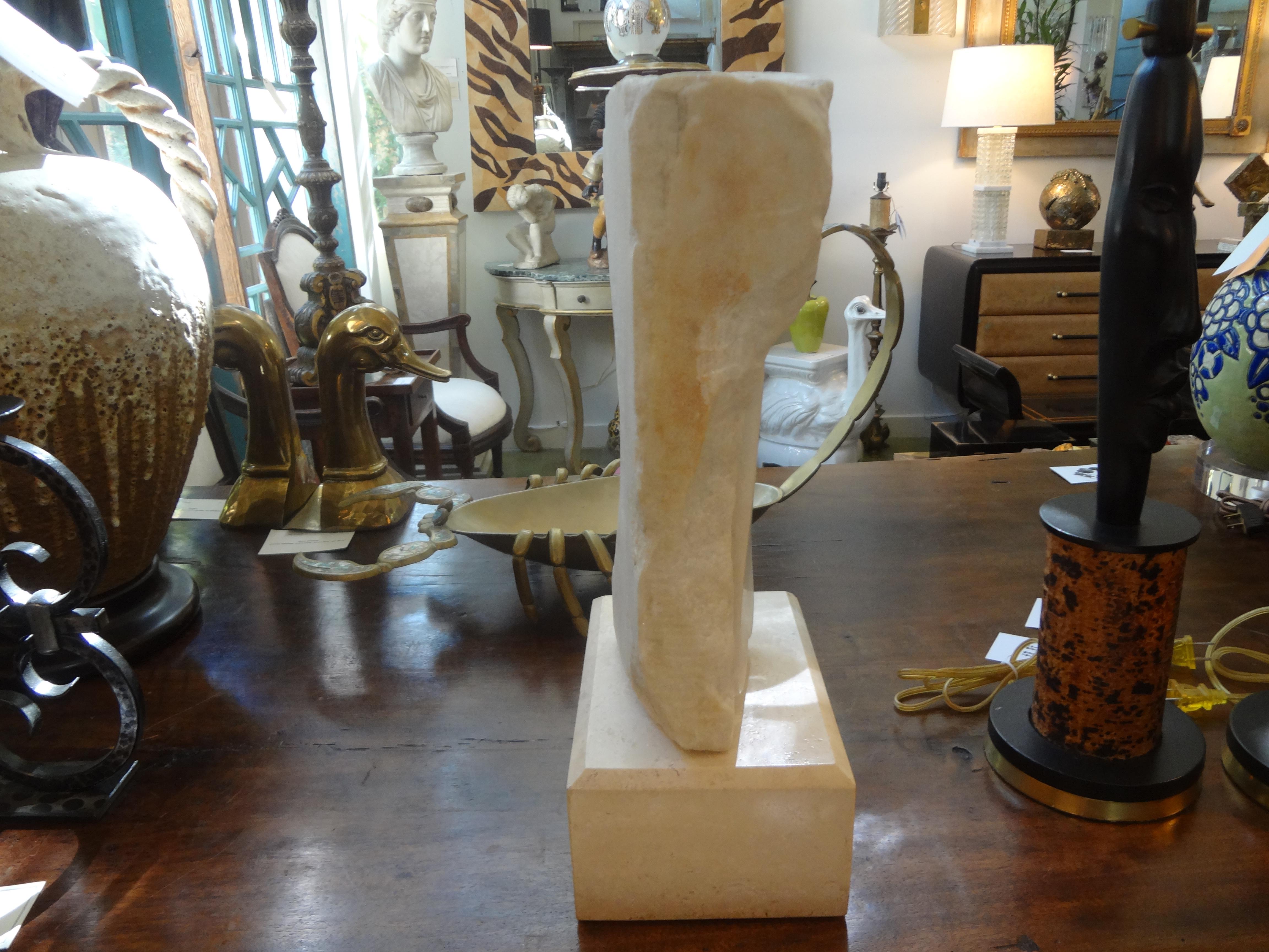 Mid-Century Modern Surrealist Marble Bust on Plinth After Picasso 2