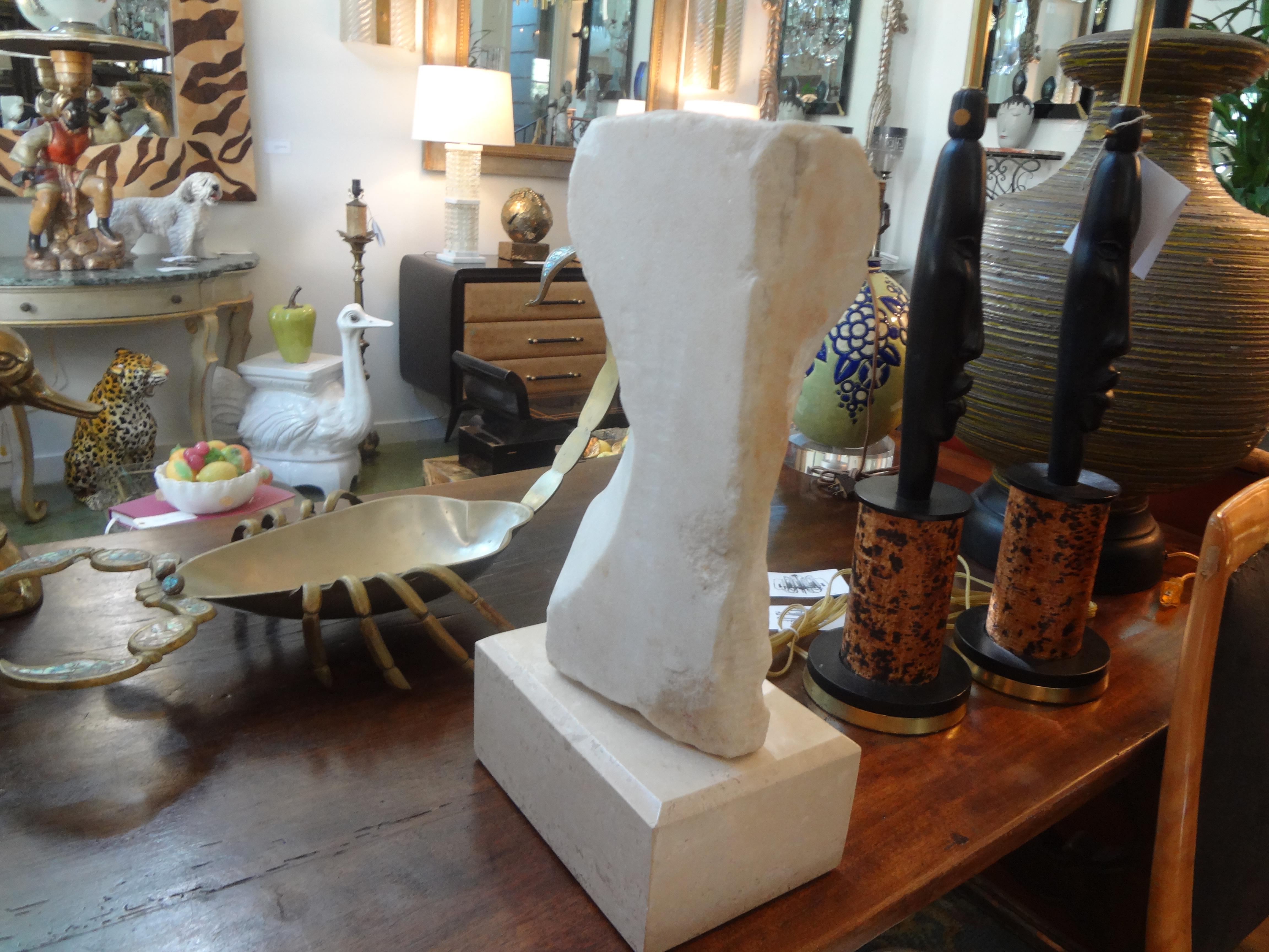 Mid-Century Modern Surrealist Marble Bust on Plinth After Picasso 3