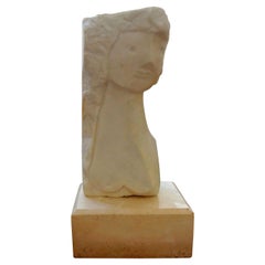 Mid-Century Modern Surrealist Marble Bust on Plinth After Picasso