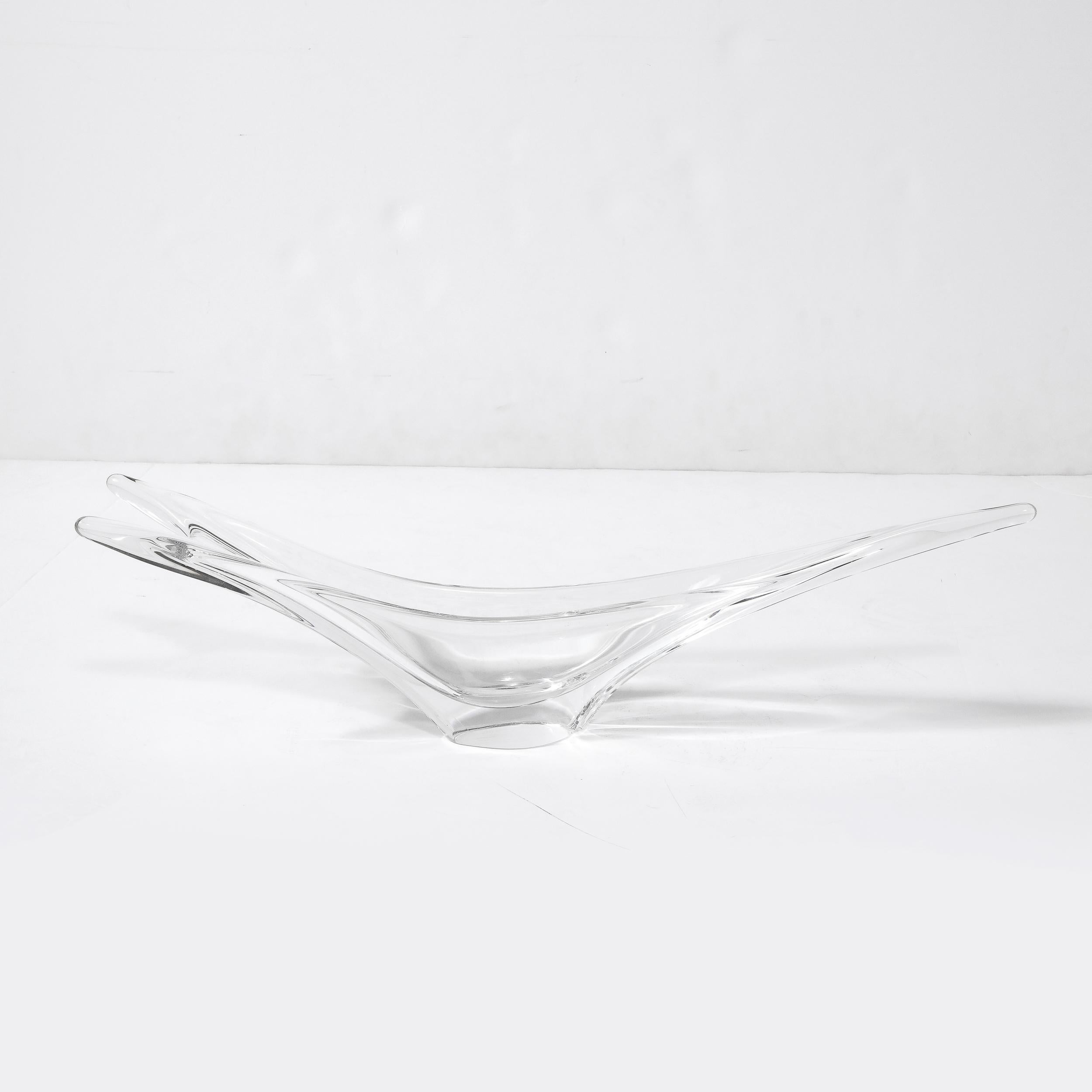 Mid-Century Modern Swallow Tail Form Centerpiece in Clear Crystal Signed Daum For Sale 5