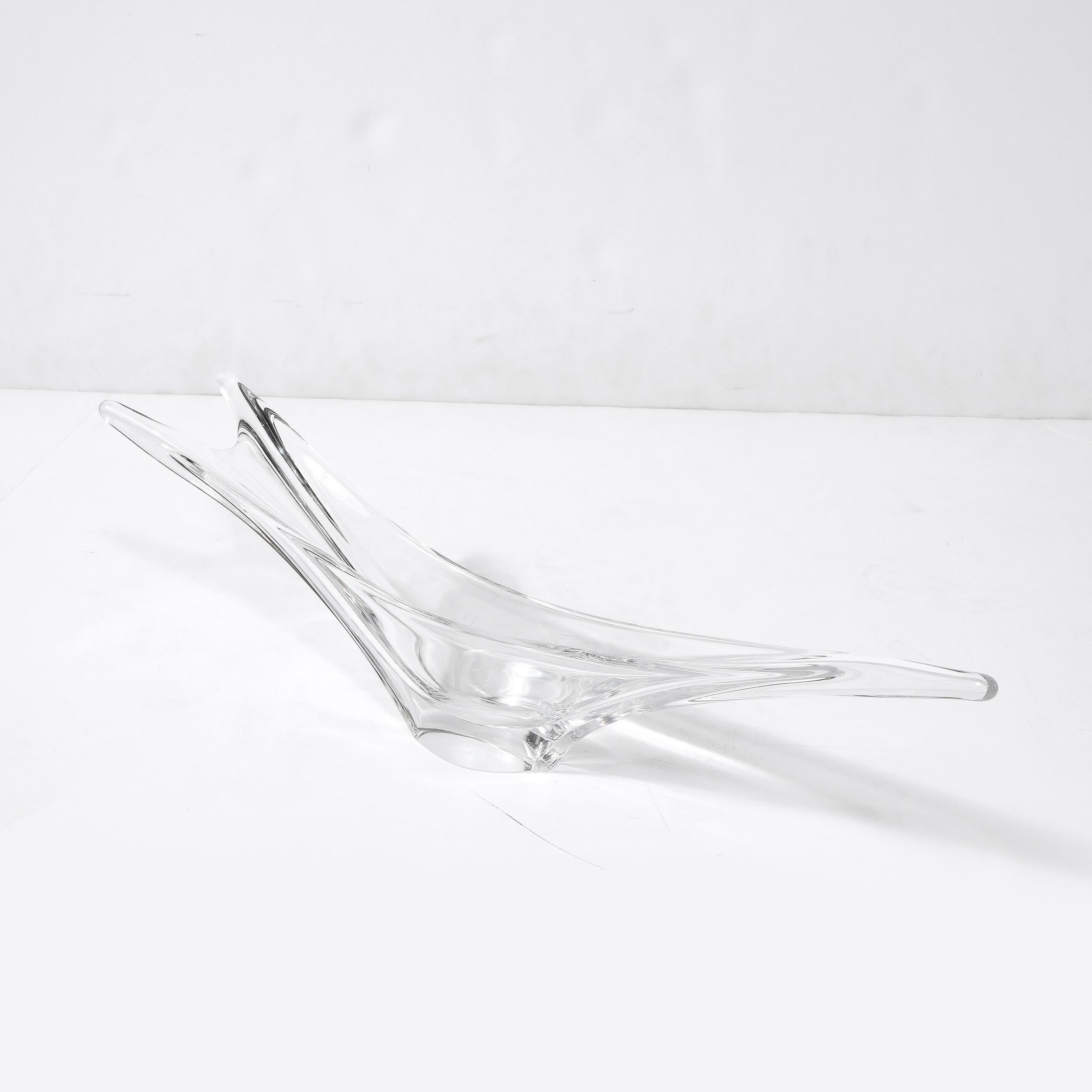 Mid-Century Modern Swallow Tail Form Centerpiece in Clear Crystal Signed Daum For Sale 6