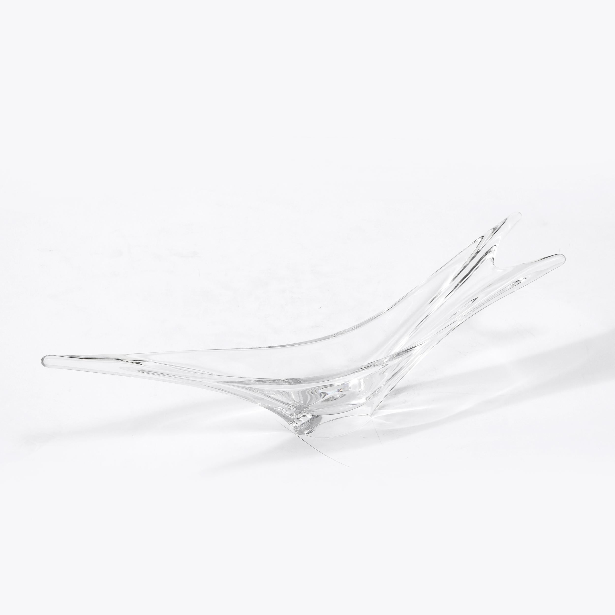 Mid-Century Modern Swallow Tail Form Centerpiece in Clear Crystal Signed Daum For Sale 7