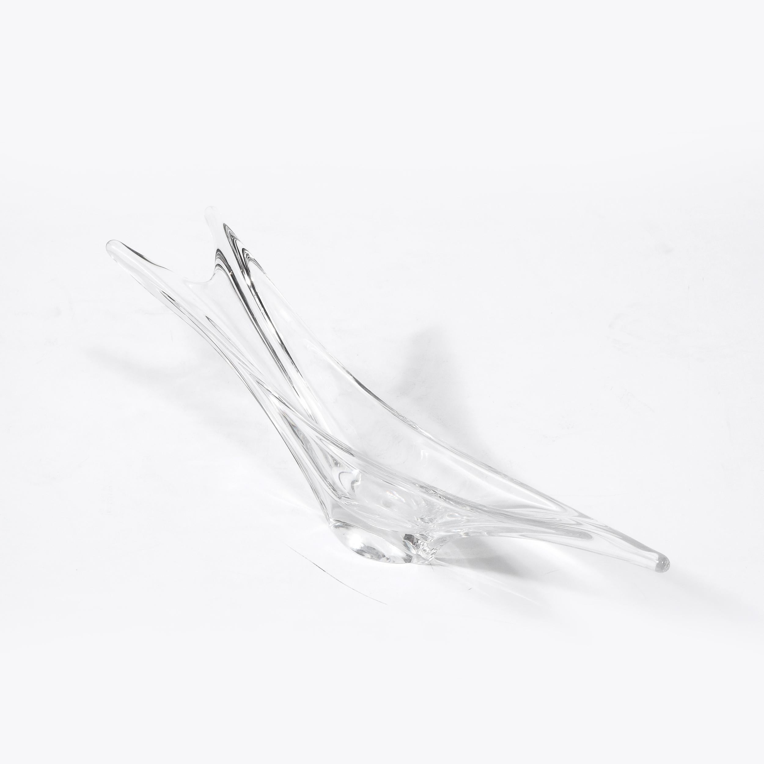 Mid-Century Modern Swallow Tail Form Centerpiece in Clear Crystal Signed Daum For Sale 8