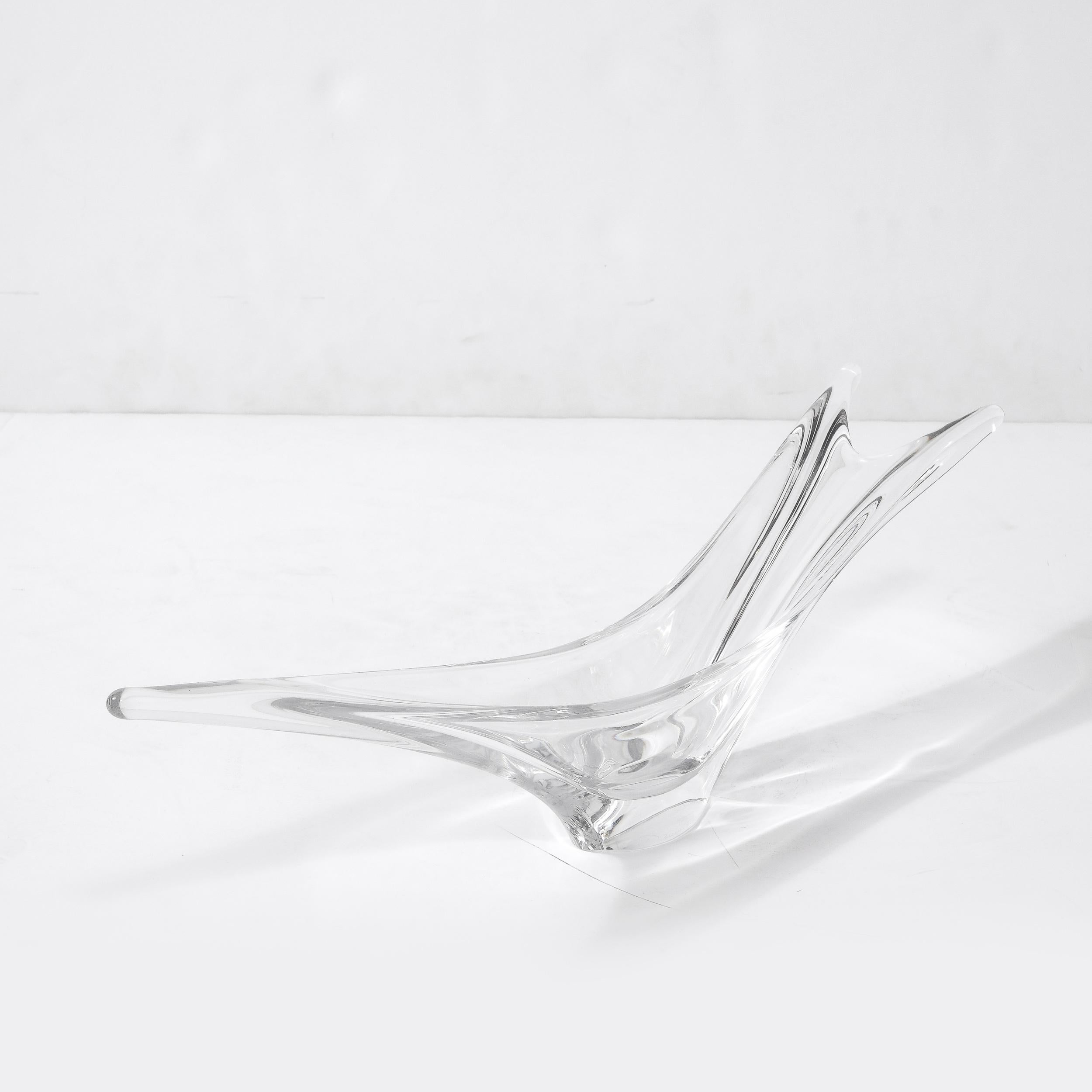 Mid-Century Modern Swallow Tail Form Centerpiece in Clear Crystal Signed Daum In Excellent Condition For Sale In New York, NY
