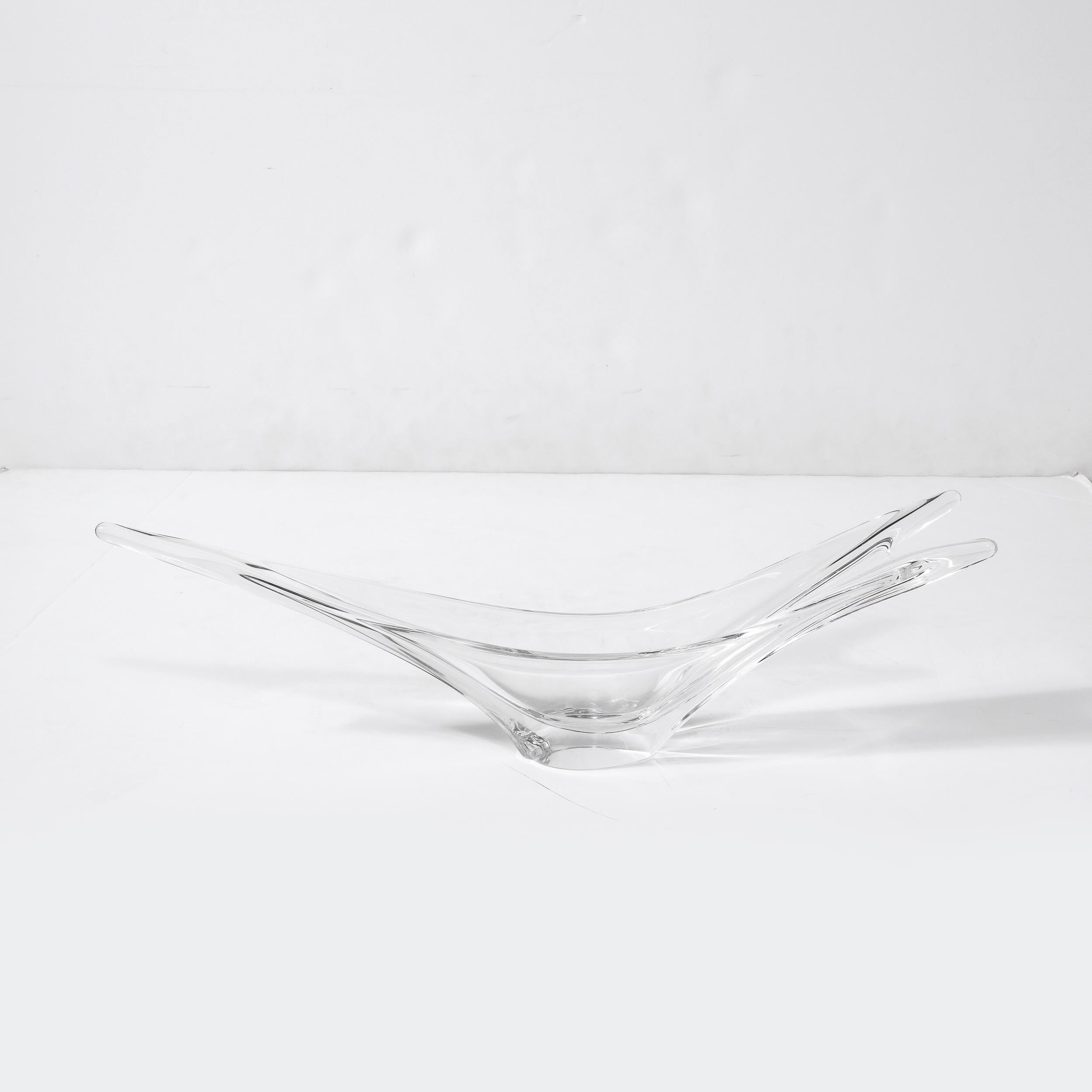 Mid-20th Century Mid-Century Modern Swallow Tail Form Centerpiece in Clear Crystal Signed Daum For Sale