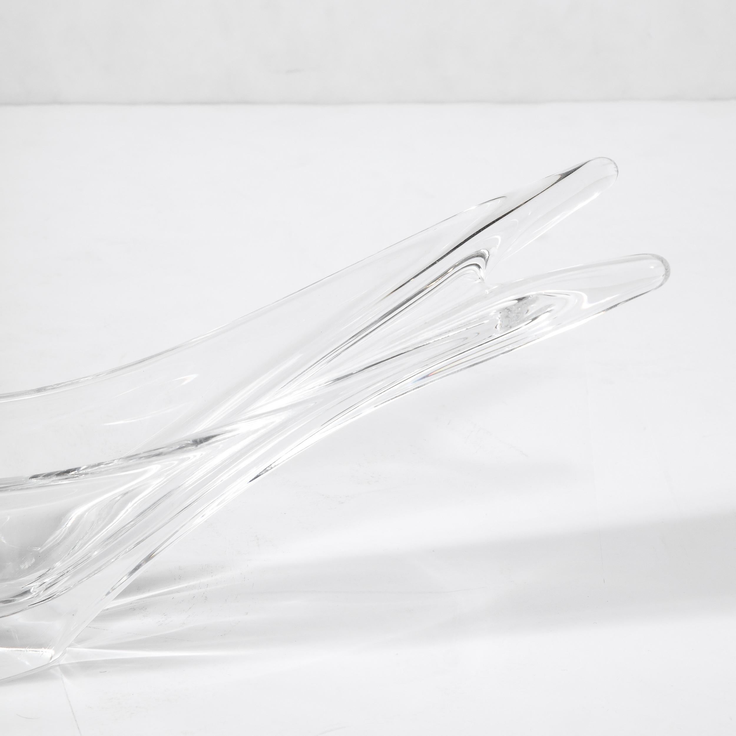 Mid-Century Modern Swallow Tail Form Centerpiece in Clear Crystal Signed Daum For Sale 1