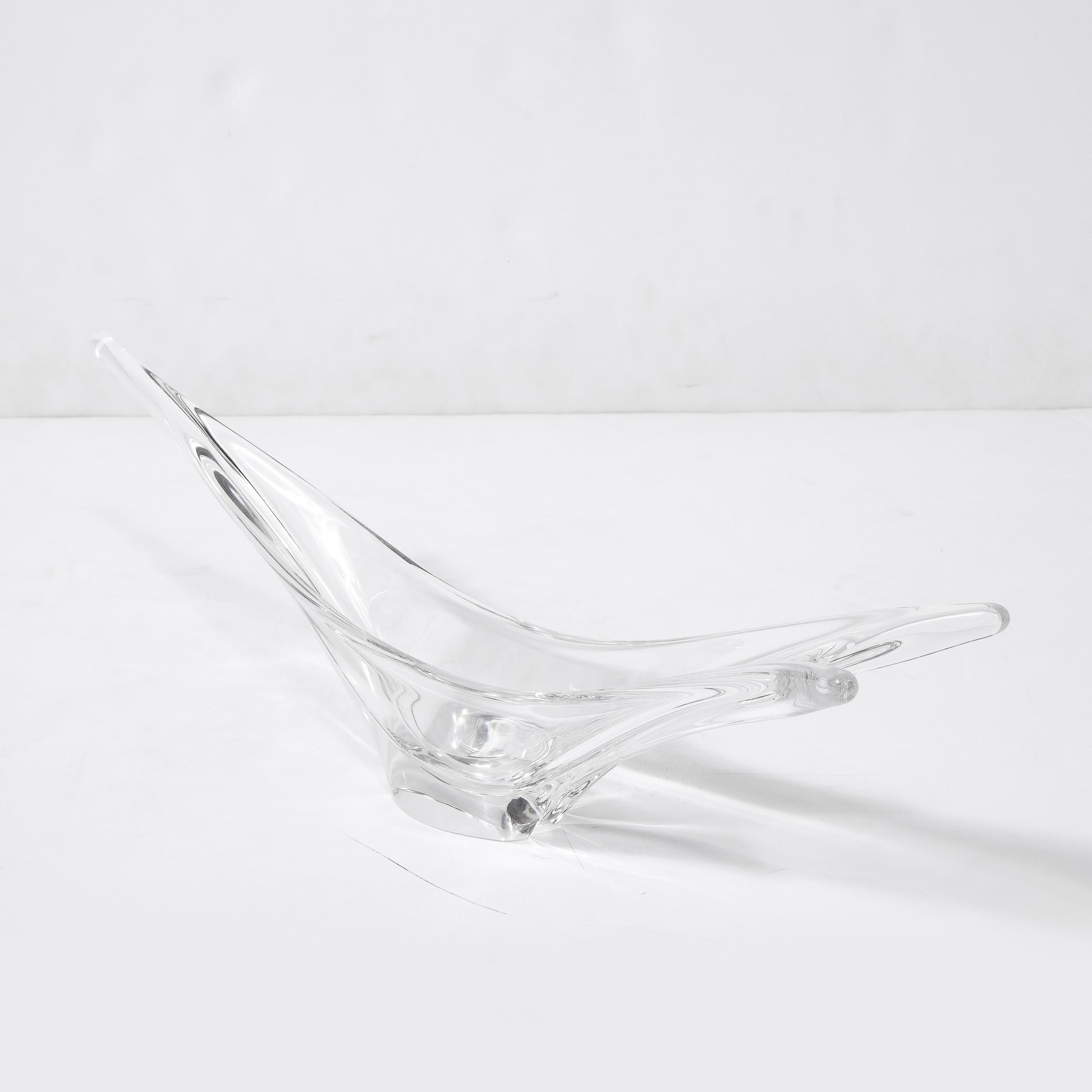 Mid-Century Modern Swallow Tail Form Centerpiece in Clear Crystal Signed Daum For Sale 2