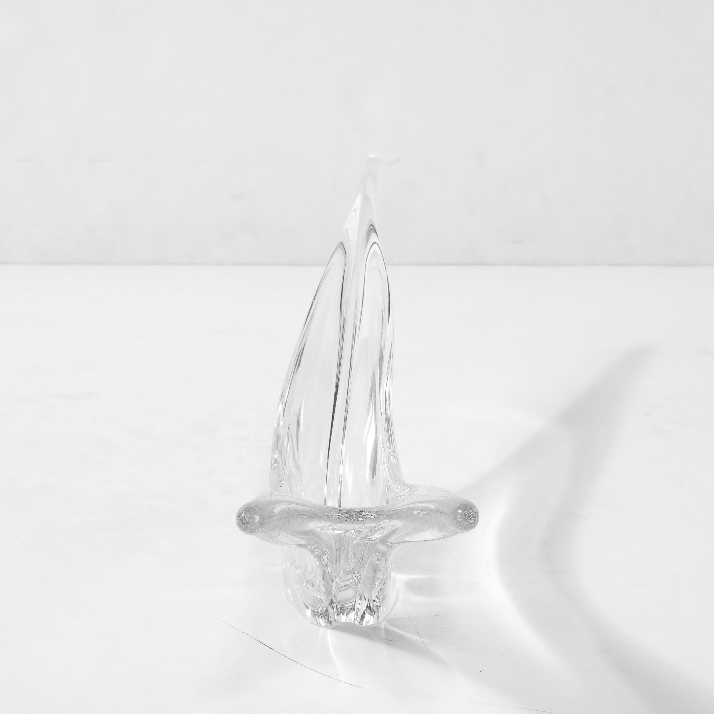 Mid-Century Modern Swallow Tail Form Centerpiece in Clear Crystal Signed Daum For Sale 3