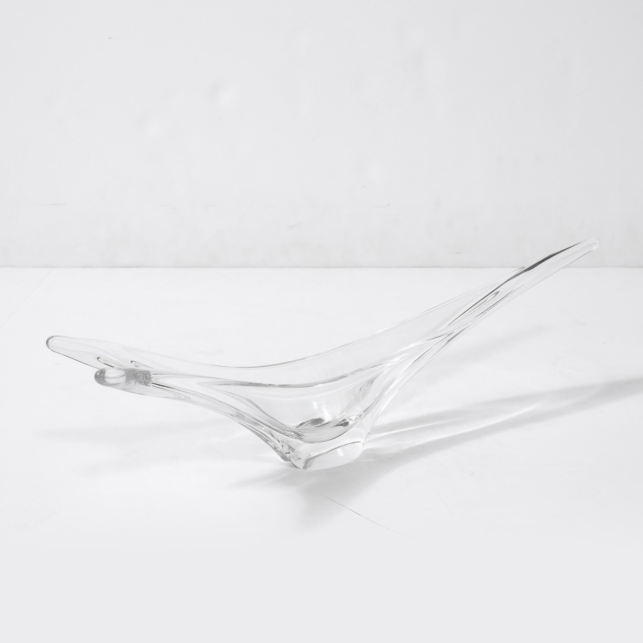 Mid-Century Modern Swallow Tail Form Centerpiece in Clear Crystal Signed Daum For Sale 4