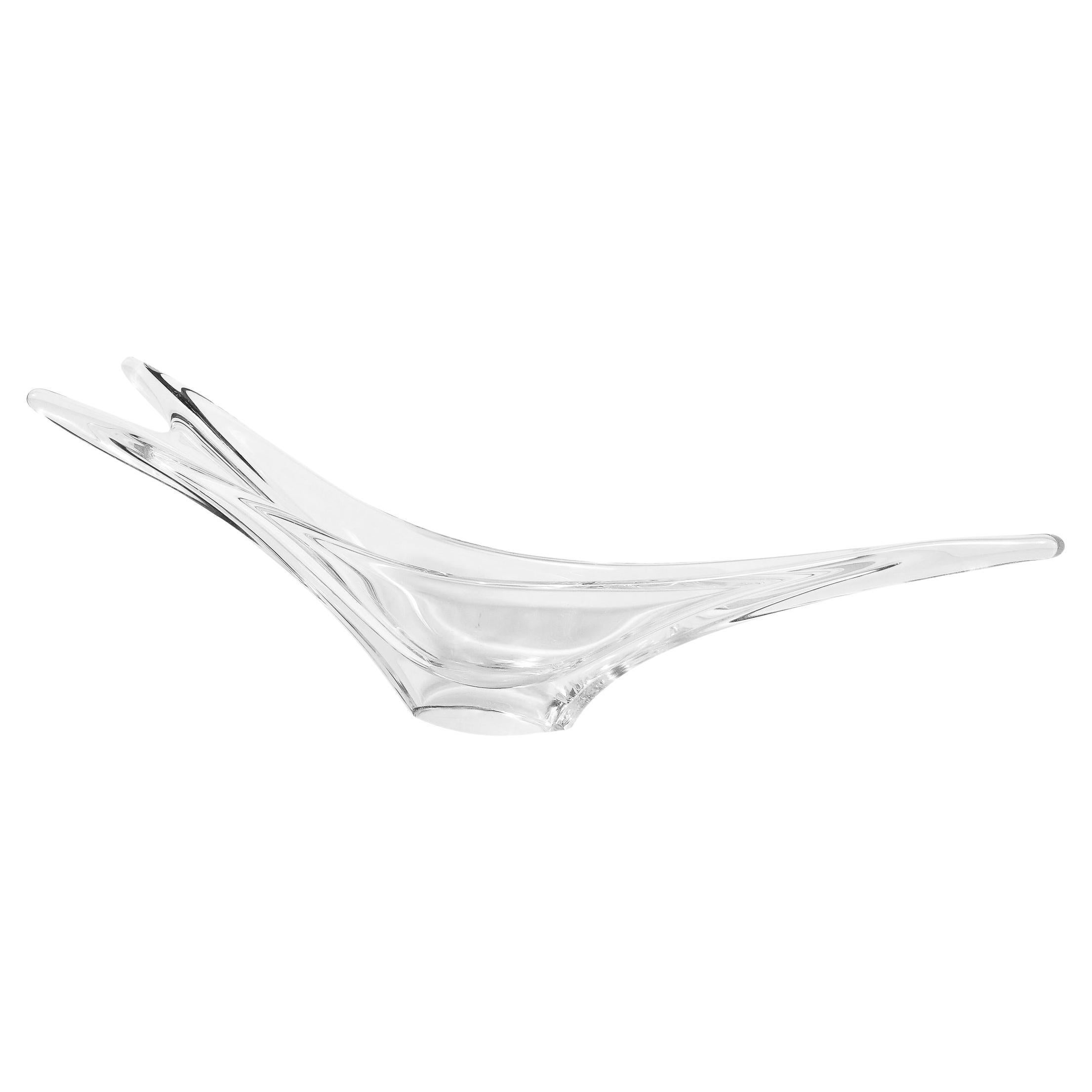 Mid-Century Modern Swallow Tail Form Centerpiece in Clear Crystal Signed Daum For Sale