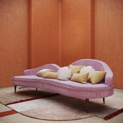 Mid-Century Modern Swanson Sofa Cotton Velvet Walnut Wood Brass