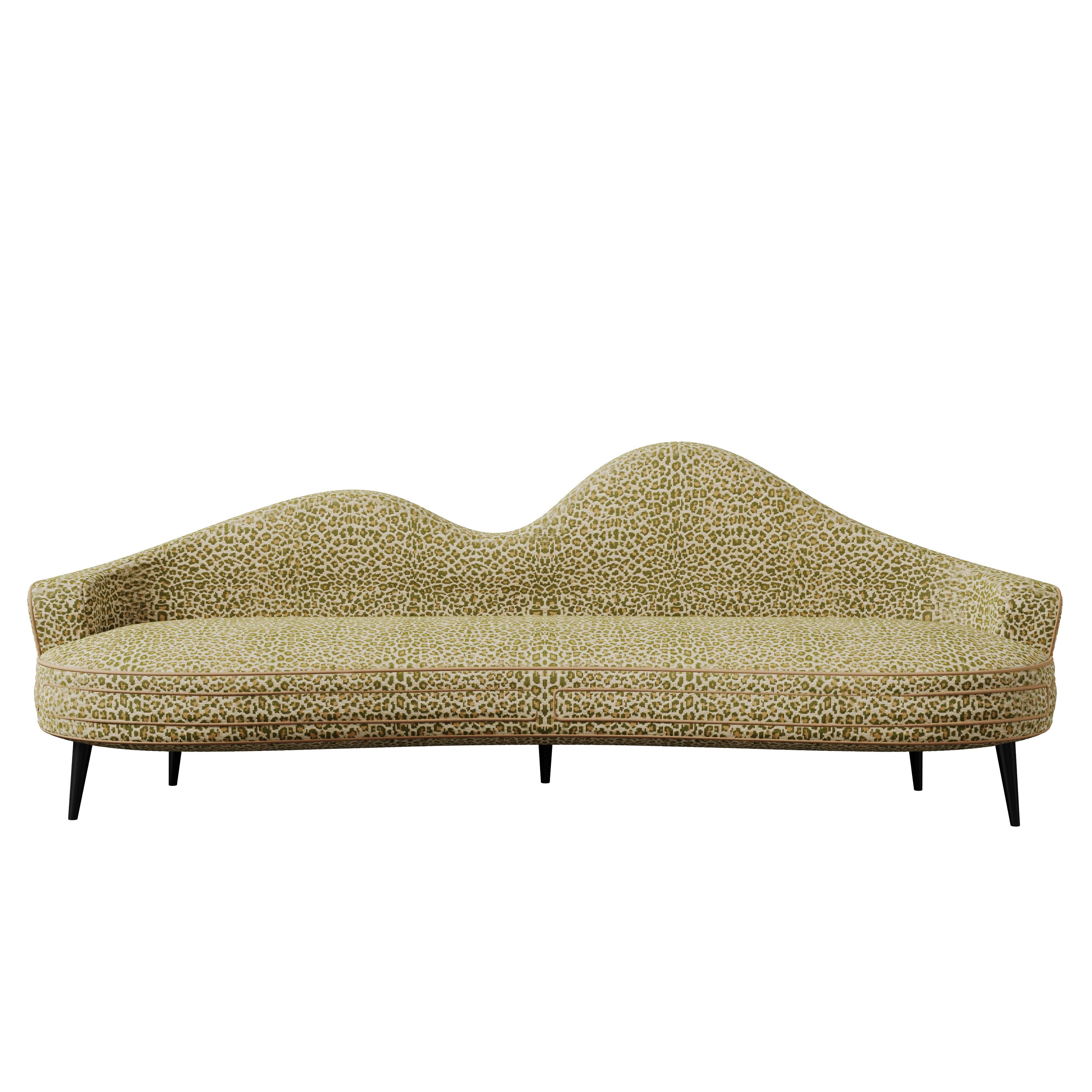 Mid-Century Modern Swanson Sofa Cotton Velvet Walnut Wood Brass In New Condition For Sale In RIO TINTO, PT
