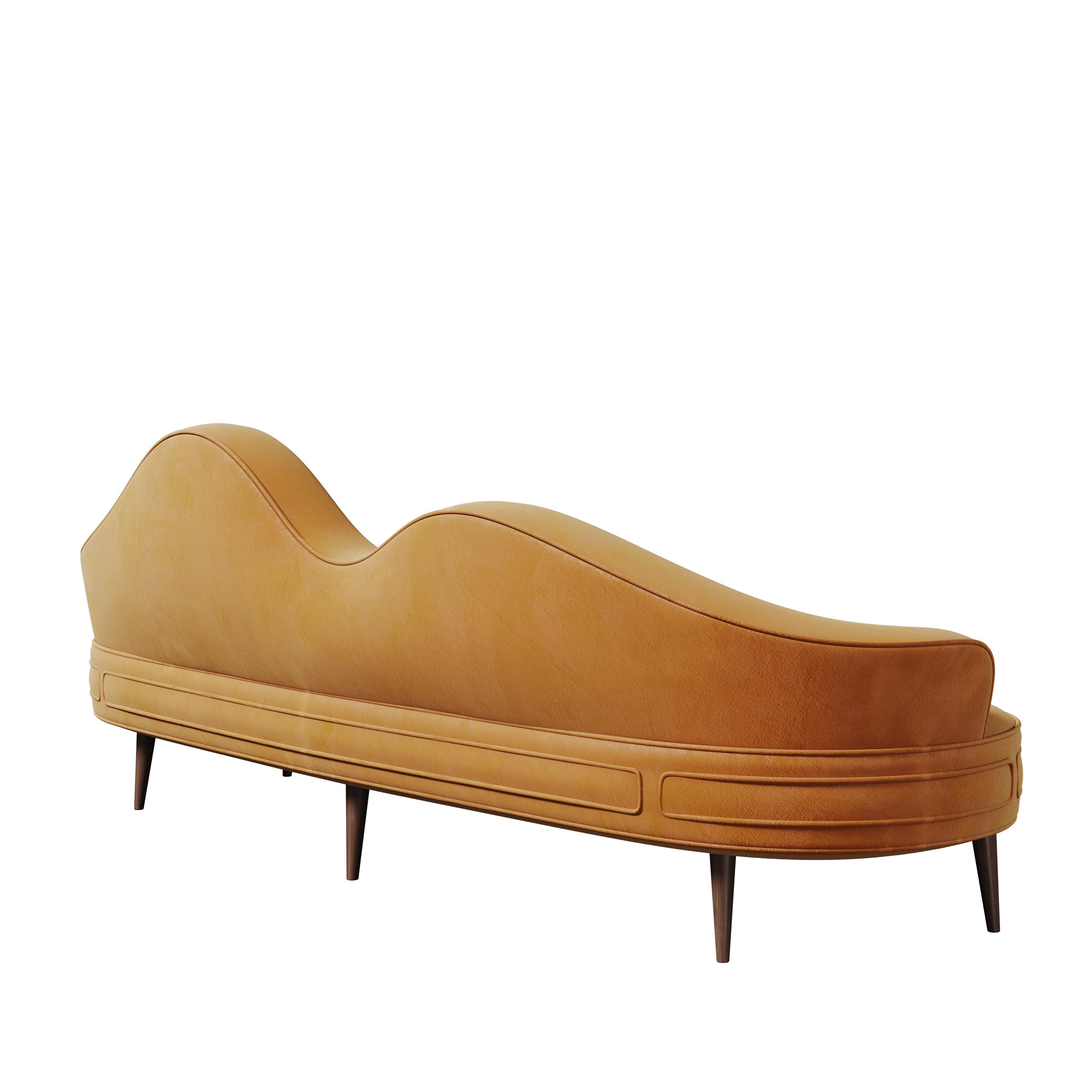 Mid-Century Modern Swanson Sofa Cotton Velvet Walnut Wood Brass For Sale 2