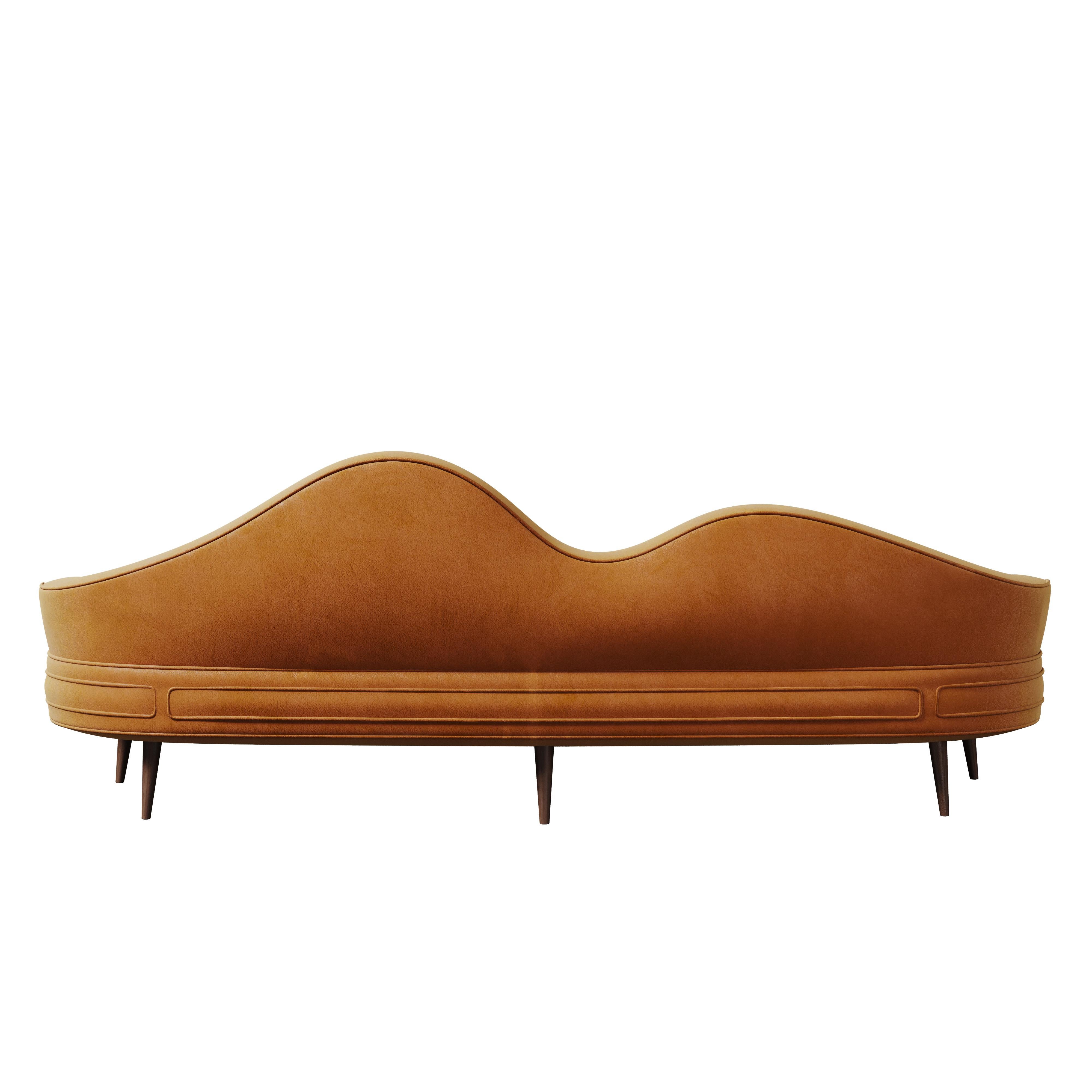 Mid-Century Modern Swanson Sofa Cotton Velvet Walnut Wood Brass For Sale 3