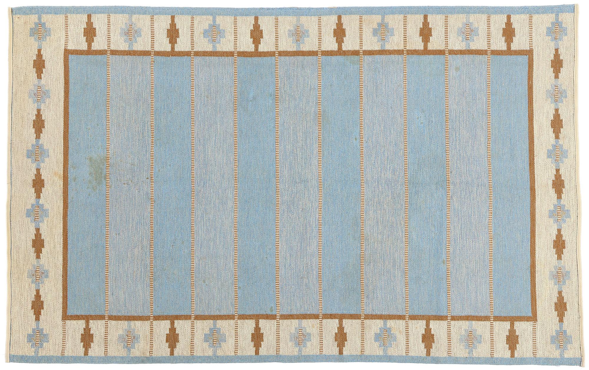 Mid-Century Modern Swedish Blue Scandinavian Röllakan, 06'01 x 09'08 in vendita 2
