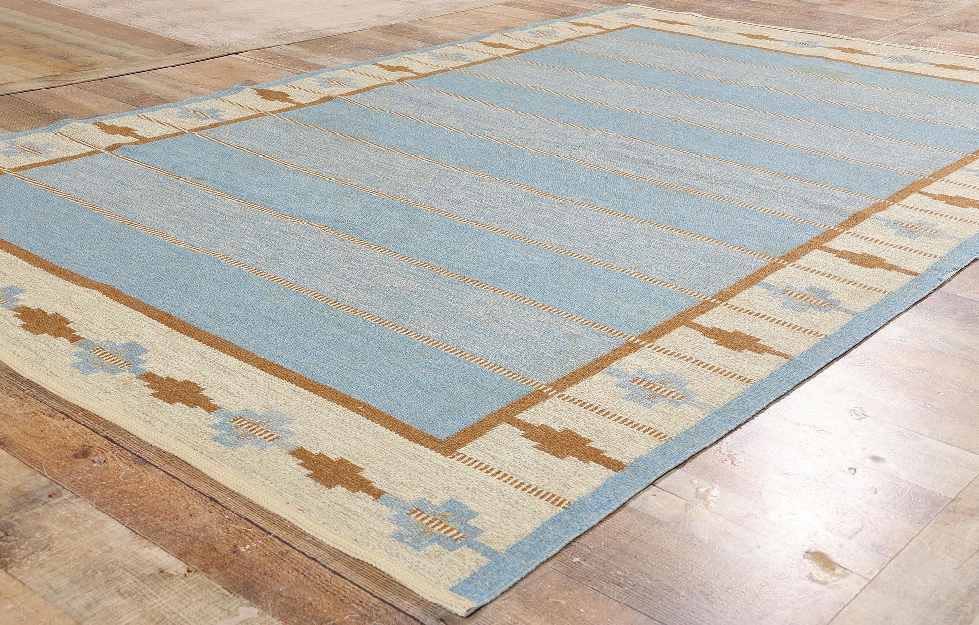 Bohémien Mid-Century Modern Swedish Blue Scandinavian Röllakan, 06'01 x 09'08 in vendita
